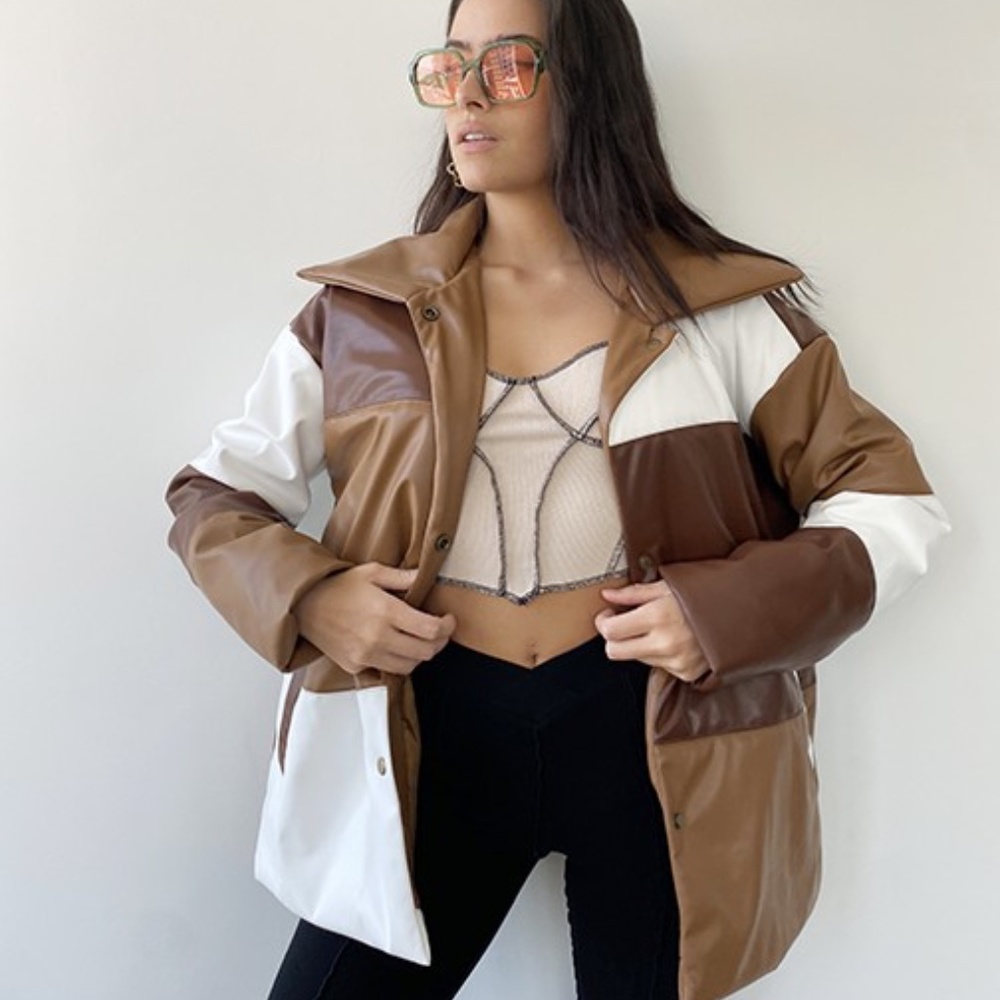 Moxie PU Patchwork Puffer Jacket